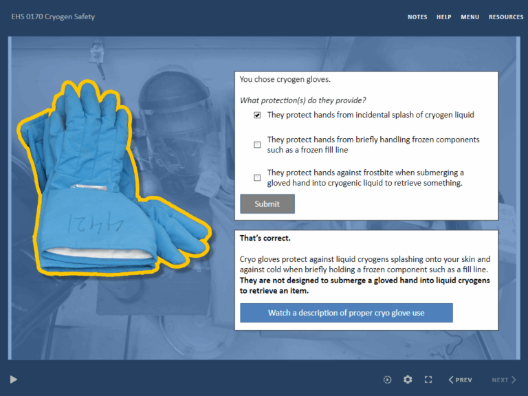 The top-level PPE activity branches into micro-activities that explore specific PPE such as cryogenic glove inspection and donning procedures.