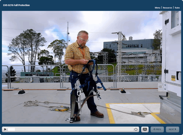 When necessary, video is embedded to demonstrate tasks such as harness inspection.